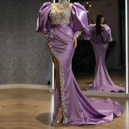 2025 New spring new  2025 women's evening dress sequined gold splicing dress temperament dress