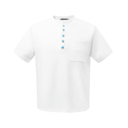 2025 K56 2025n retro deconstruction high sense turquoise street trendy men's short and wide cleanfit small collar short sleeve T-shirt