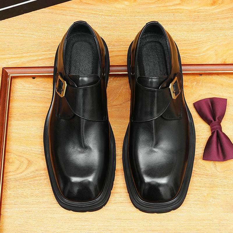 2025 [ Exclusive] Business Casual Leather Shoes Men's Leather Soft Leather Wide Foot Platform British Single Buckle Munk Shoes Men's Shoes