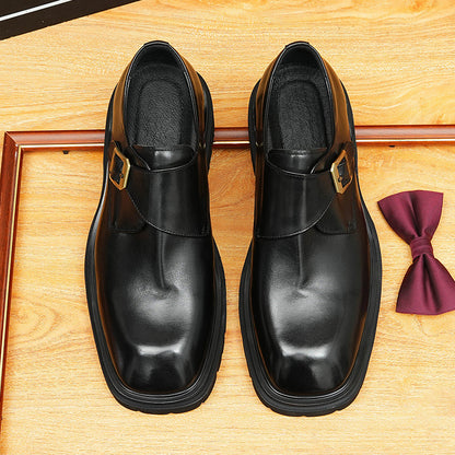 2025 [ Exclusive] Business Casual Leather Shoes Men's Leather Soft Leather Wide Foot Platform British Single Buckle Munk Shoes Men's Shoes
