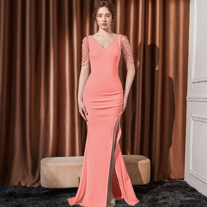 2025 Evening dress female sexy slim and thin annual meeting host party socialite niche high-end long fishtail dress