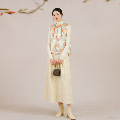 2025 New Chinese style vest women's clothing, vest women's fashion, jacquard woven gold cardigan A1217