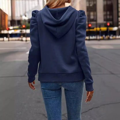 2025 Popular, ,  New autumn and winter new fashion lapel hooded solid color long-sleeved casual T women's sweater