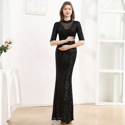 2025 Evening dress women's  new high-end temperament socialite banquet host sequined long fishtail dress