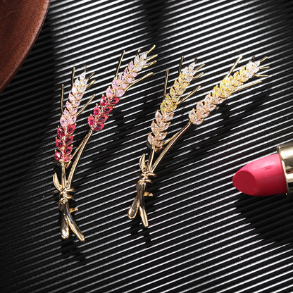 2025 Korean Internet celebrity style temperament high-end suit coat accessories fashionable color zircon corsage pin wheat ear brooch female