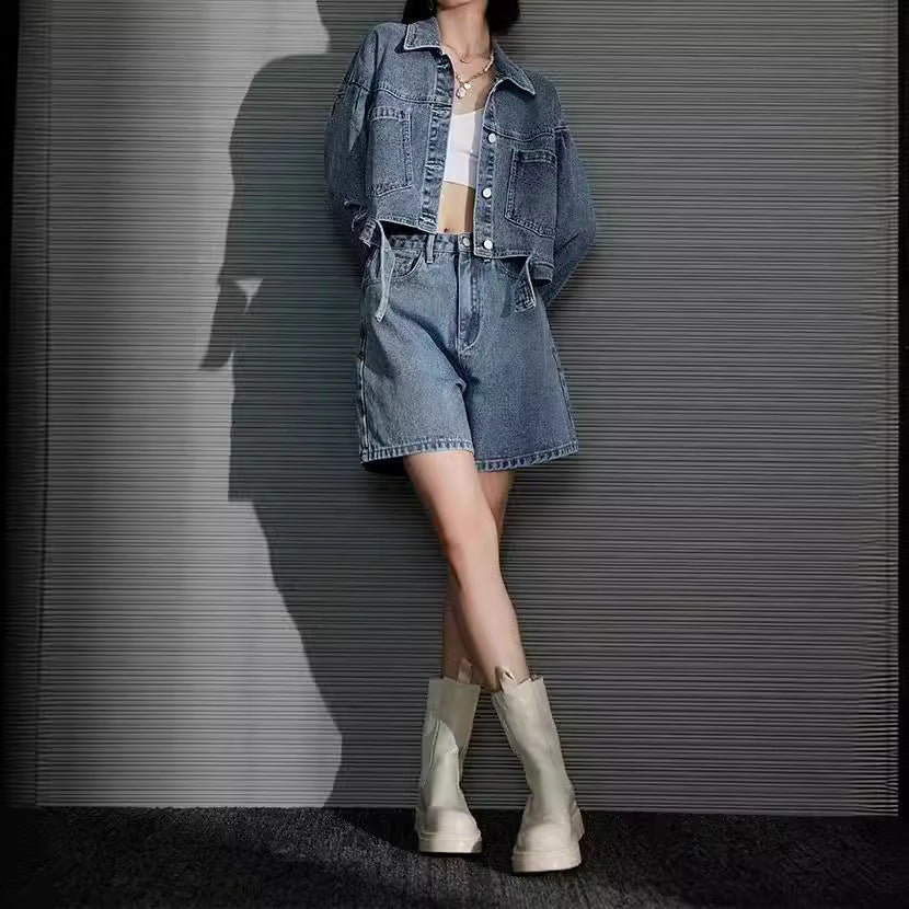 jinran fall 2024 fashion trends Denim Coat Short Ripped Loose Long Sleeve Spring and Autumn Jacket for Women Summer