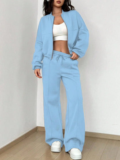 2025 spring and autumn new two-piece set  New trend cardigan zipper slim elastic two-piece set women