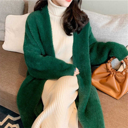 jinran 2024 fall fashion trends Korean Style Autumn and Winter New Style Faux Mink Velvet Sweater Women's Cardigan Outer Wear over the Knee Long Loose Overcoat Women's Coat