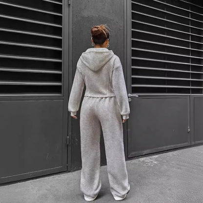 2025 spring and autumn new two-piece set  New trend hooded cardigan slim casual two-piece suit women