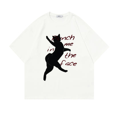 2025 ST415 2025n Street 2025 Summer Towel Embroidery Cat Design Men's Loose Premium Sense Neutral Short Sleeve T-Shirt