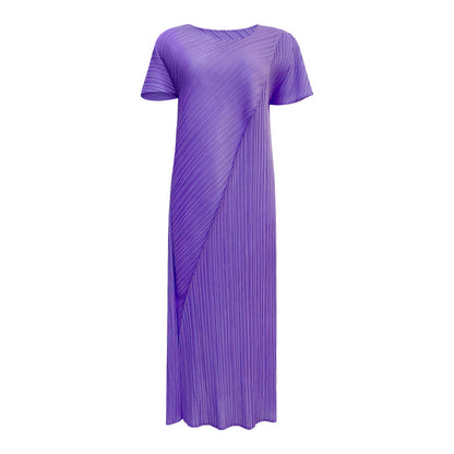 2025 spring new Miyake horn sleeve folding lace-up dress for women, thin solid color temperament personality medium and long dress for women