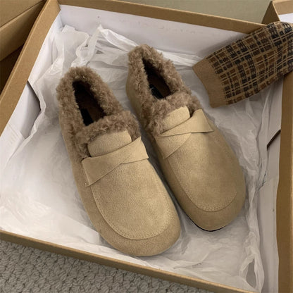 2025 Retro Birkenstock shoes women's outer wear velvet Doudou shoes popular new autumn and winter soft-soled one-pedal wool cotton shoes