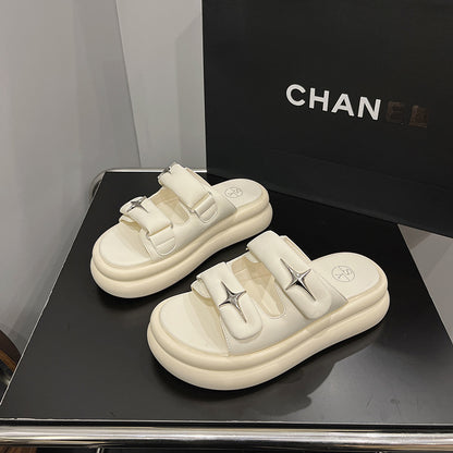 2025 Internet celebrity slippers women's summer wear fashion high sense thick bottom 5cm cross star  new super fire word sandals