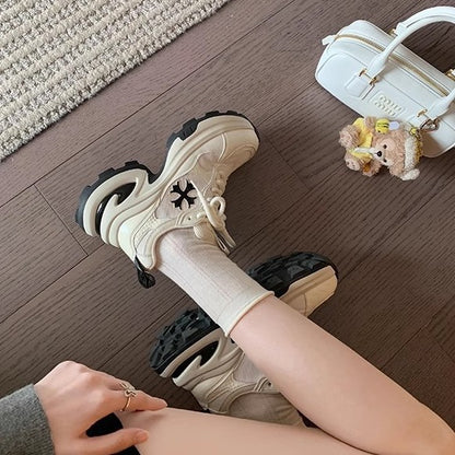 2025 2025 summer new fashion lightweight sports shoes breathable mesh cross flower thick sole heightening dad shoes women running