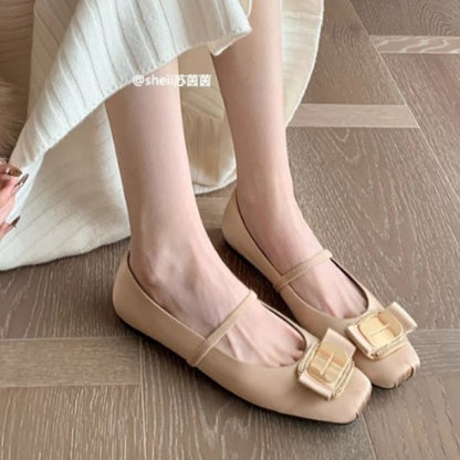2025 Spot sheepskin version~ New niche pig nose drill buckle silk satin Mary Jane ballet flats women's single shoes