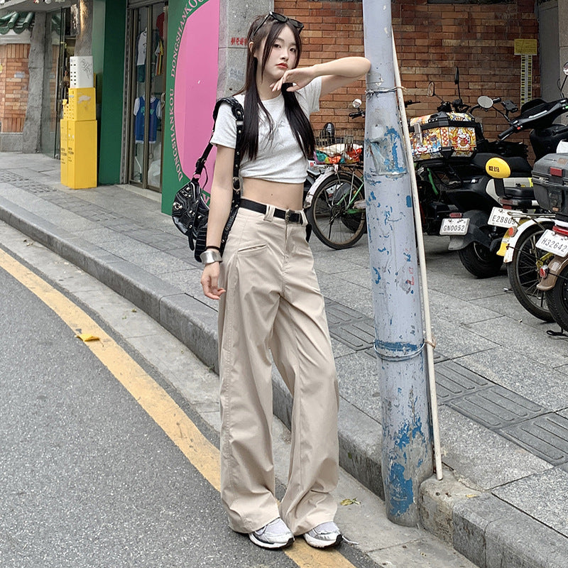 jinran 90s streetwear High Waist Loose Suit Pants Wide Leg Pants Draping Mop Straight Casual Pants for Women New