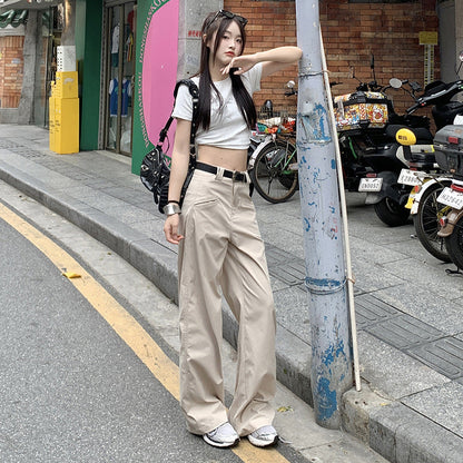 jinran 90s streetwear High Waist Loose Suit Pants Wide Leg Pants Draping Mop Straight Casual Pants for Women New