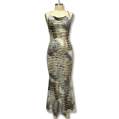 jinran gold dress 2024 Summer New Women's Fashion Sling Sexy Backless Hip Bag Dress