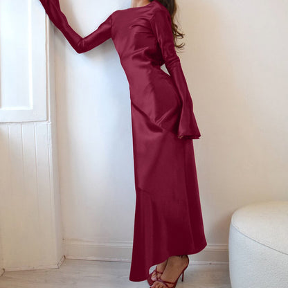 2025 Crew neck satin satin slim fit sexy split dress popular  new spring fashion New wholesale women