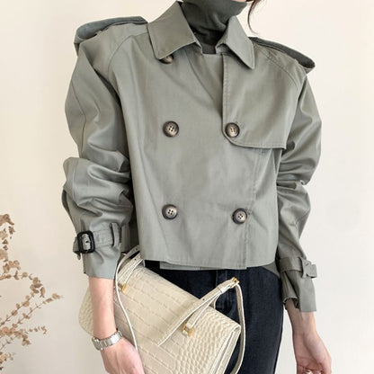 jinran 2024 fall fashion trends Spring and Autumn Retro Lapel Design Double Breasted Loose All-Match Long Sleeve Short Trench Coat for Women