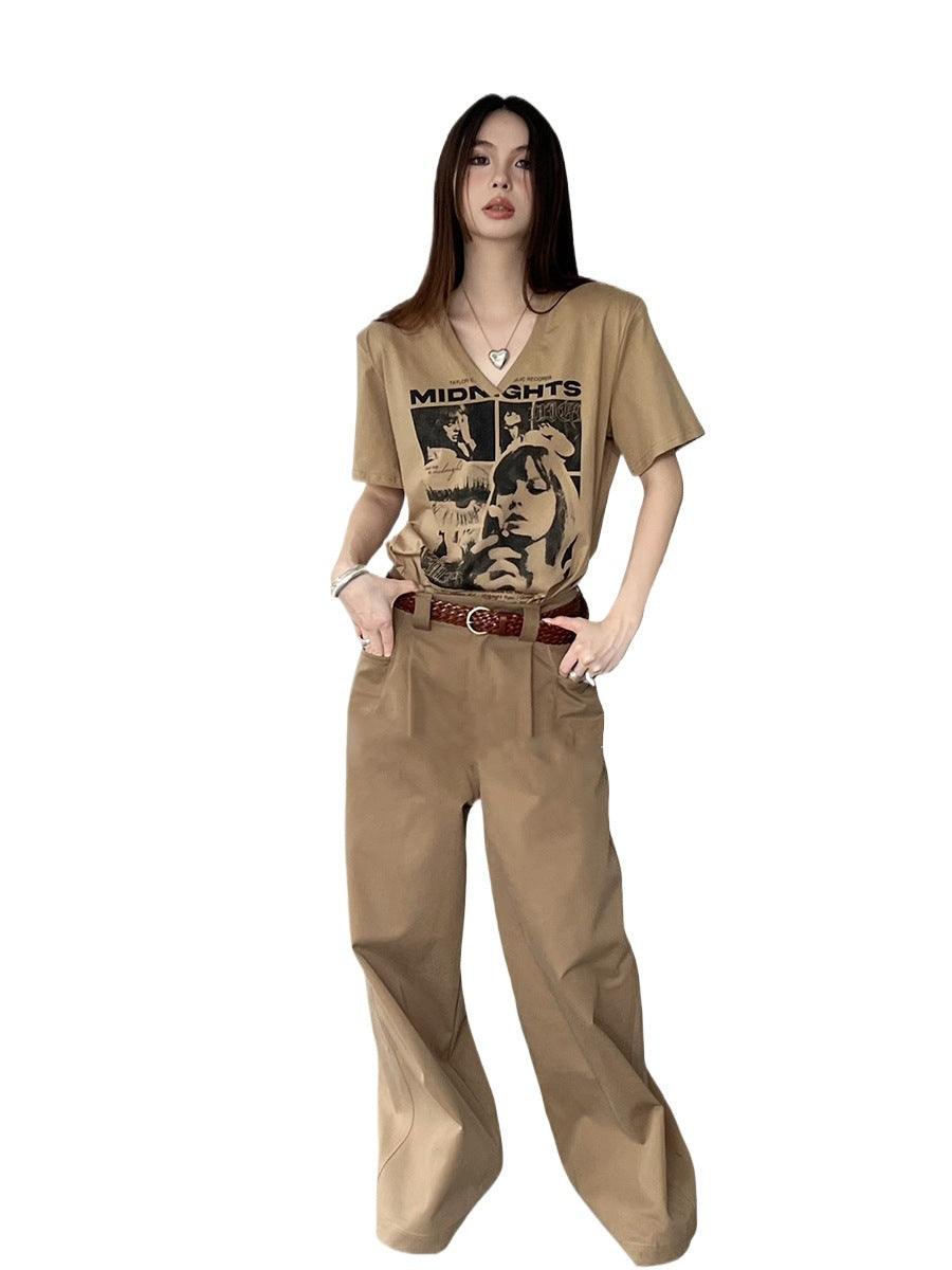 jinran summer outfits inspo Retro High Street Suit Pants Loose Wide Leg Lazy Straight Casual Pants K335