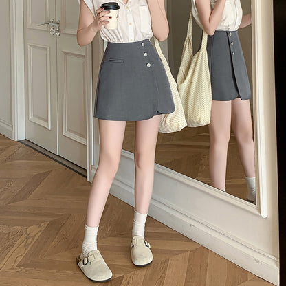2025 Single-breasted suit A-word shorts women's  spring and summer culottes new high-waisted trousers skirt casual wide-leg pants trendy outside