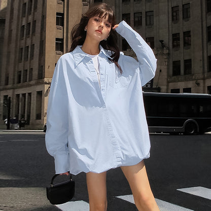 2025 Blue lapel single-breasted loose fashion shirt dress   new autumn fashion Popular trade skirt