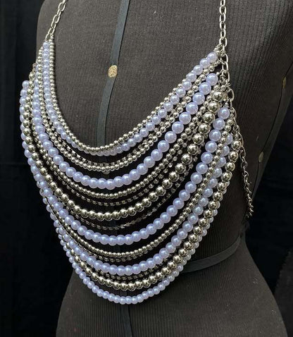 L5038Y Multi-layer chest chain жемчужная телоцепь pearl body chain