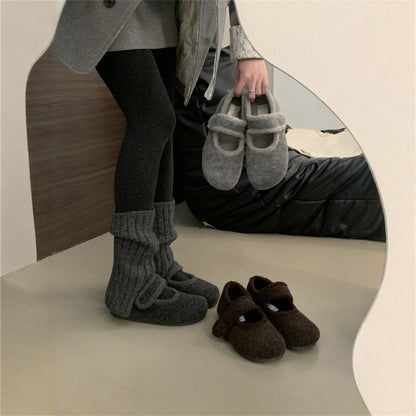 2025 Retro velvet Birkenstocks shoes fluffy cotton shoes women's shoes popular new autumn and winter fashion Mary Jane Boken single shoes