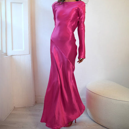 2025 Crew neck satin satin slim fit sexy split dress popular  new spring fashion New wholesale women