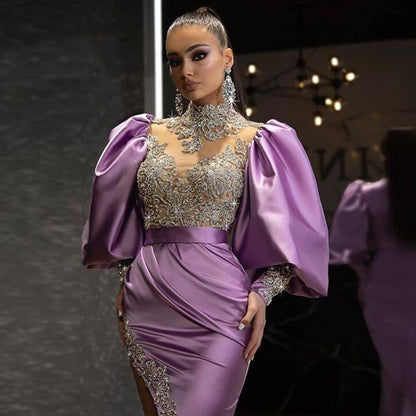 2025 New spring new  2025 women's evening dress sequined gold splicing dress temperament dress