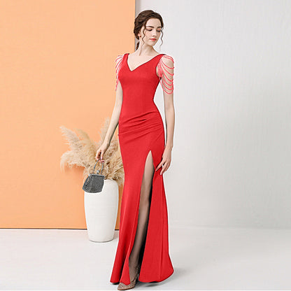 2025 Evening dress female sexy slim and thin annual meeting host party socialite niche high-end long fishtail dress