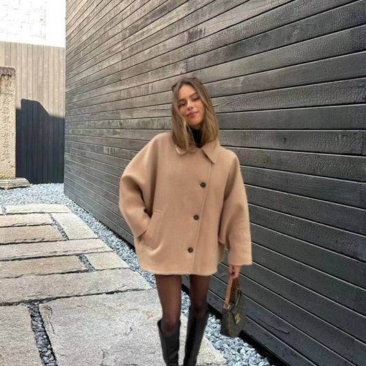 jinran fall 2024 fashion trends 2024 Autumn New Fashion Women's Lapel Oblique Breasted Warm Wool Blend Loose Short Coat