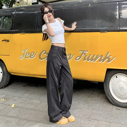 jinran 90s streetwear High Waist Loose Suit Pants Wide Leg Pants Draping Mop Straight Casual Pants for Women New