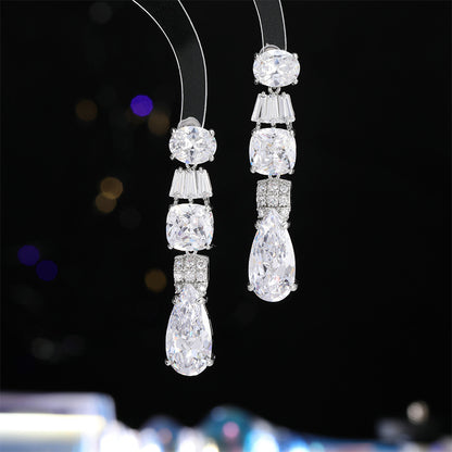 2025 ice crack zircon water drop fringed earrings s925 silver needle fashion versatile autumn and winter luxury temperament earrings