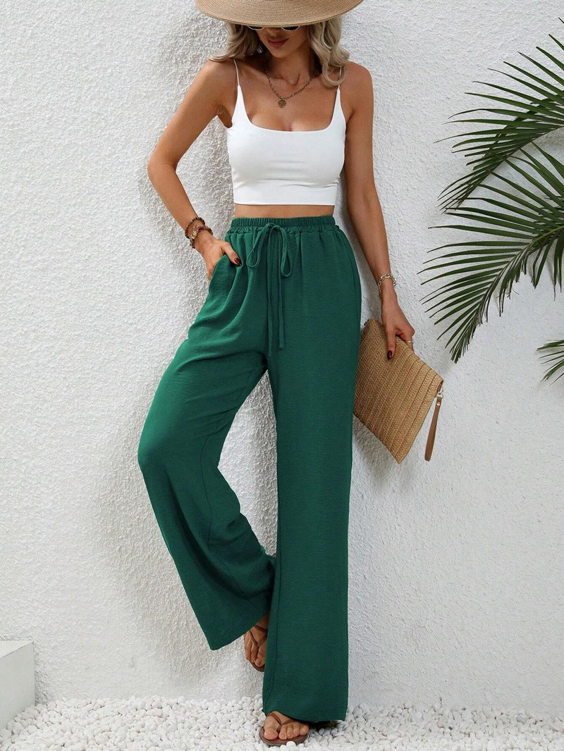 2025 Tiktoktemu  women's clothing  spring and summer new versatile solid color mopping wide-leg pants casual pants