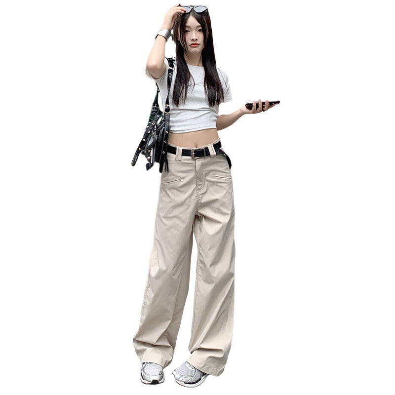 jinran 90s streetwear High Waist Loose Suit Pants Wide Leg Pants Draping Mop Straight Casual Pants for Women New