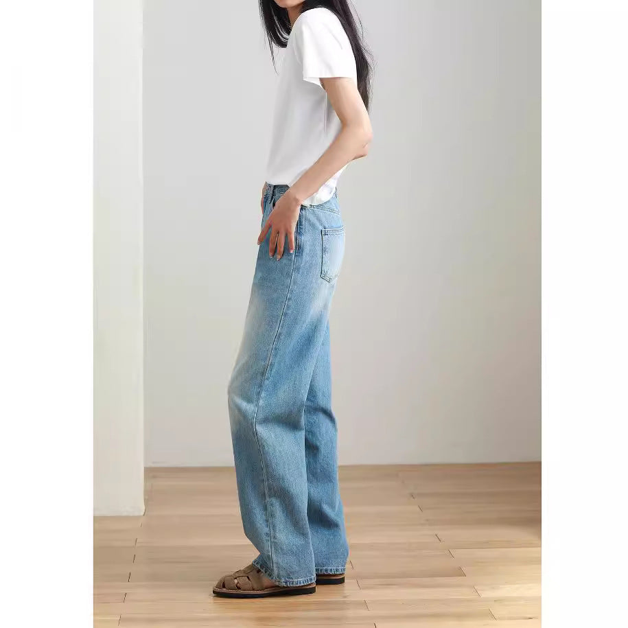 jinran jeans Washed Straight Jeans 2024 Summer New High Waist Loose Slimming Wide Leg Pants Pear-Shaped Figure Pants for Women