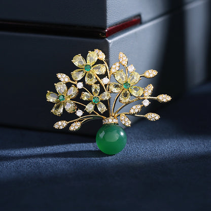 2025 Retro Chinese style high-end brooch wholesale imitation agate zircon inlaid flower blue pin autumn and winter coat accessories