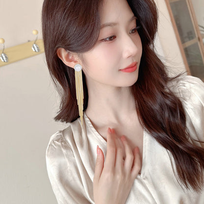 2025 欧美气质长款流苏珍珠耳环女s925银针小众设计感优雅百搭时尚耳饰