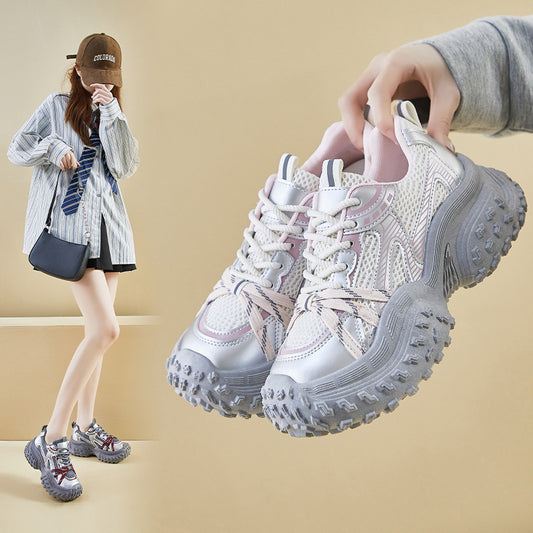 2025  ins Korean version of the new dad shoes girl  spring student sports running casual thick sole height increase street shot M-98