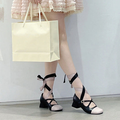 2025 Xiao Qiao same strap satin ballet shoes women's thick heel princess single shoes fairy style  Mary Jane women's shoes