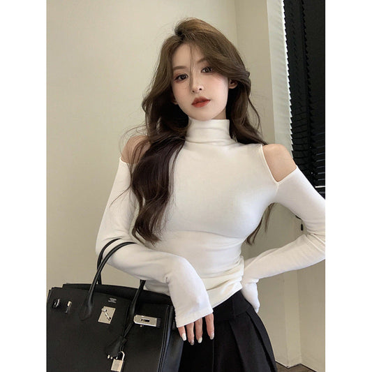 jinran t shirt Women's Korean-Style Half Turtleneck Bottoming Shirt Autumn and Winter New Design off-Shoulder Inner Long Sleeve T-shirt