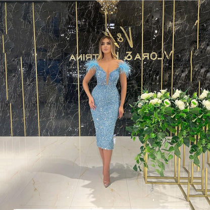 2025 New spring and summer new 2025 women's clothing deep V sequins sexy evening dress feather sequins sleeveless dress long dress