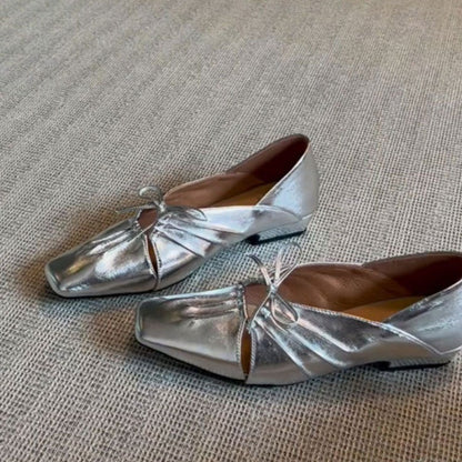 2025 Cowhide version~ pleated hollow Mary Jane shoes bow handmade leather low-heeled single shoes light mouth small leather shoes women