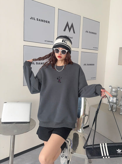 jinran non binary outfits Cartoon Embroidery 2024 Chinese Cotton Composite Milk Silk Korean Ins Style Western Style All-Match Loose Casual Sweater for Women