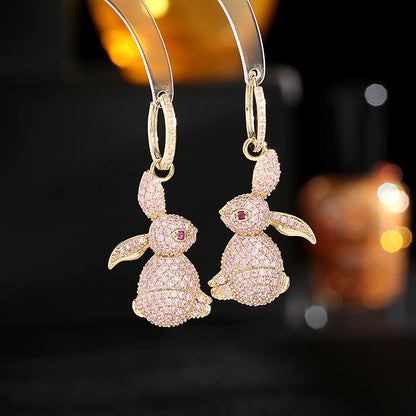 2025 Niche high-end sense light luxury style sweet girlish heart temperament ear buckle zodiac rabbit earrings tide natal year rabbit earrings
