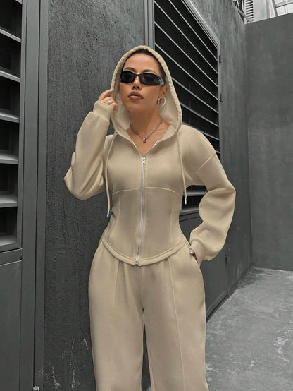 2025 spring and autumn new two-piece set  New trend hooded cardigan slim casual two-piece suit women
