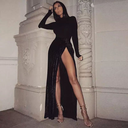 2025 2025 New  thin pit strips, spring skirt elegant and high split women's skirt INS long skirt women