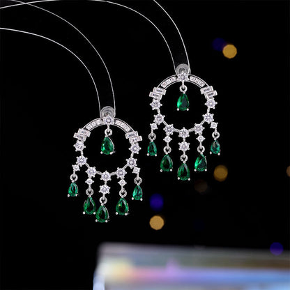 2025 Popularan circle water drop fringed personalized zircon geometric earrings s925 silver needle hollow round light luxury temperament stud earrings